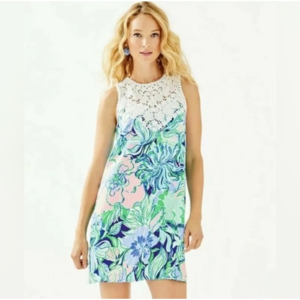 Lilly Pulitzer Nala Shift Dress 12 Floral Multicolor Crochet Lace Resort Coastal